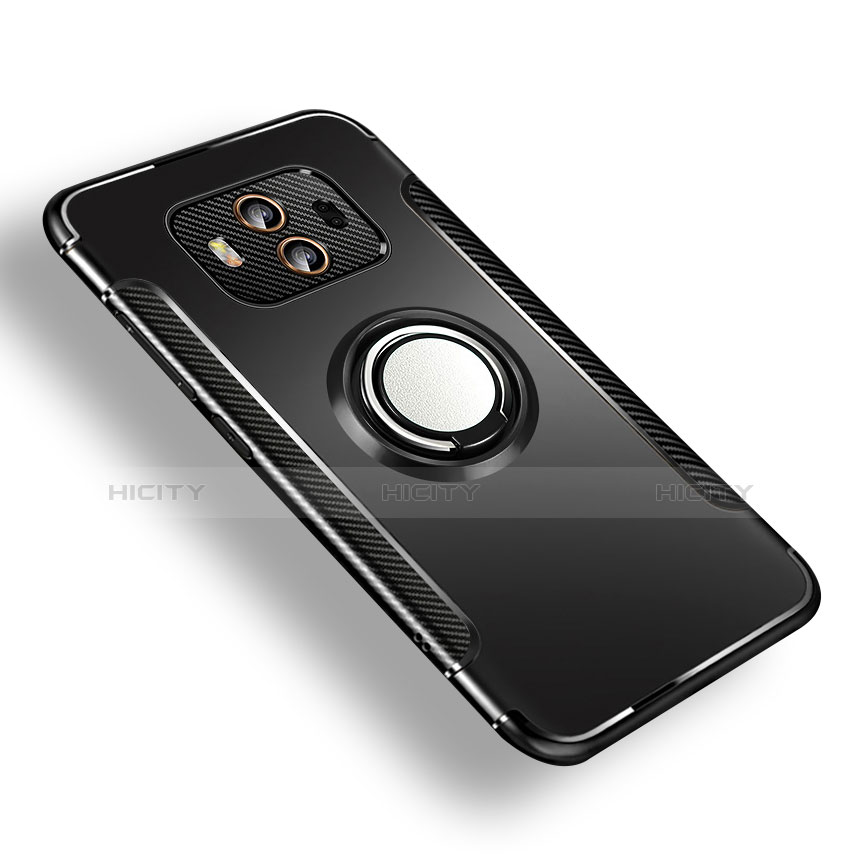 Silikon Hülle Handyhülle und Kunststoff Schutzhülle mit Fingerring Ständer für Huawei Mate 10 Schwarz