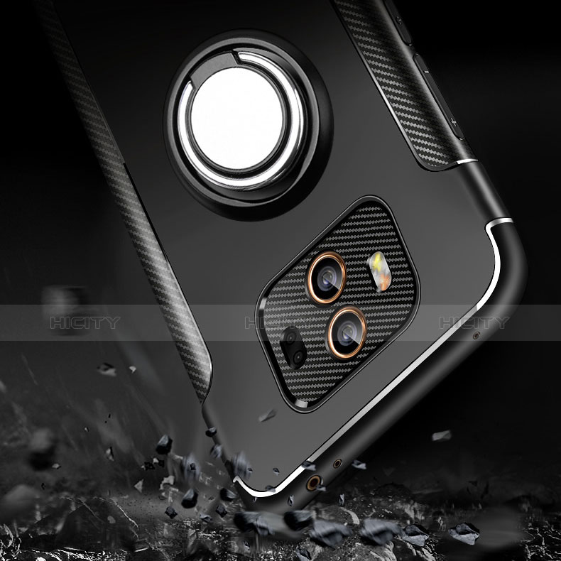 Silikon Hülle Handyhülle und Kunststoff Schutzhülle mit Fingerring Ständer für Huawei Mate 10 Schwarz groß