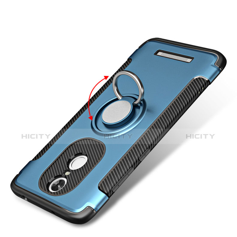 Silikon Hülle Handyhülle und Kunststoff Schutzhülle mit Fingerring Ständer für Xiaomi Redmi Note 3 Pro Blau groß