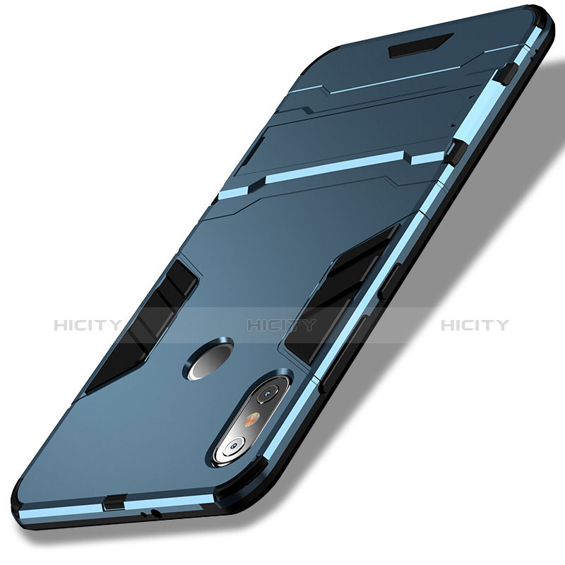 Silikon Hülle Handyhülle und Kunststoff Schutzhülle mit Fingerring Ständer für Xiaomi Redmi Note 5 Pro Blau groß
