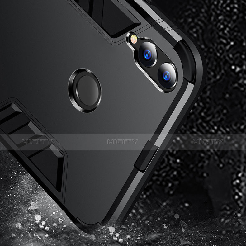 Silikon Hülle Handyhülle und Kunststoff Schutzhülle mit Ständer für Huawei Enjoy 9 Plus Schwarz groß