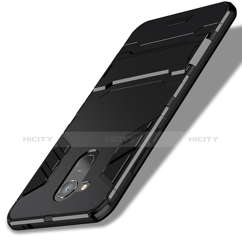 Silikon Hülle Handyhülle und Kunststoff Schutzhülle mit Ständer für Huawei Honor 6C Pro Schwarz