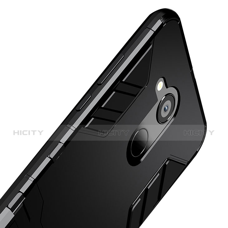 Silikon Hülle Handyhülle und Kunststoff Schutzhülle mit Ständer für Huawei Honor 6C Pro Schwarz