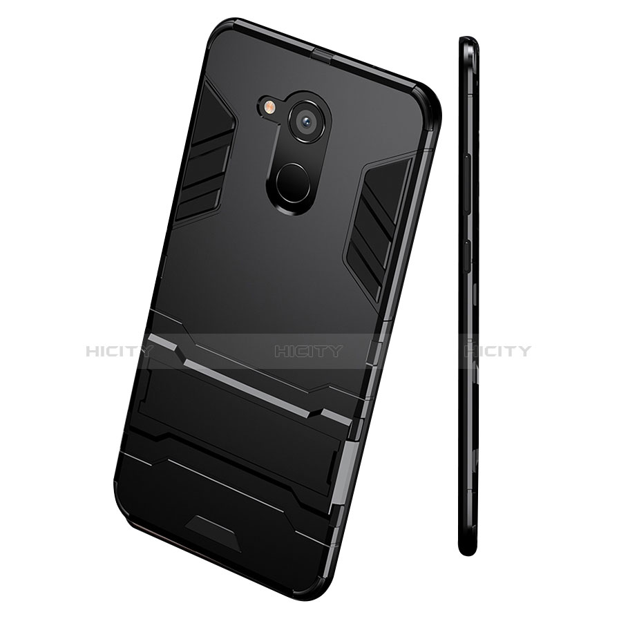 Silikon Hülle Handyhülle und Kunststoff Schutzhülle mit Ständer für Huawei Honor 6C Pro Schwarz groß