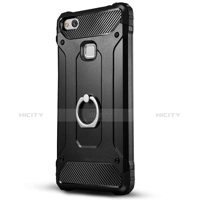 Silikon Hülle Handyhülle und Kunststoff Schutzhülle mit Ständer für Huawei Honor 8 Lite Schwarz Plus