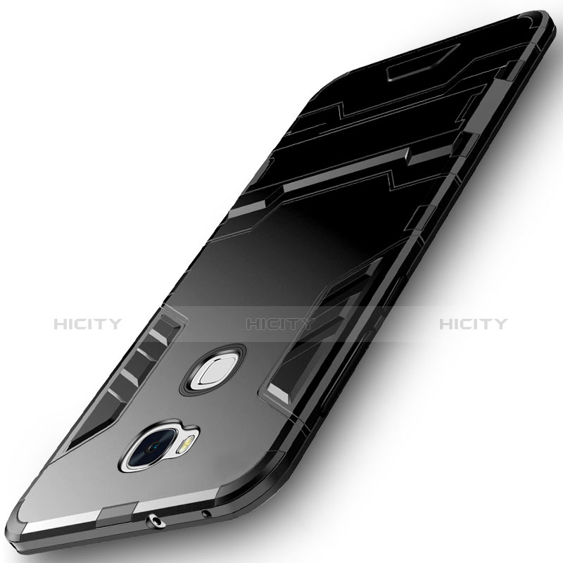Silikon Hülle Handyhülle und Kunststoff Schutzhülle mit Ständer für Huawei Honor X5 Schwarz Plus