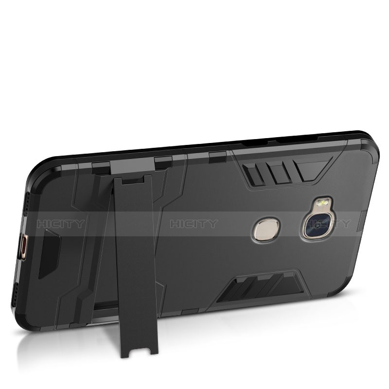 Silikon Hülle Handyhülle und Kunststoff Schutzhülle mit Ständer für Huawei Honor X5 Schwarz groß