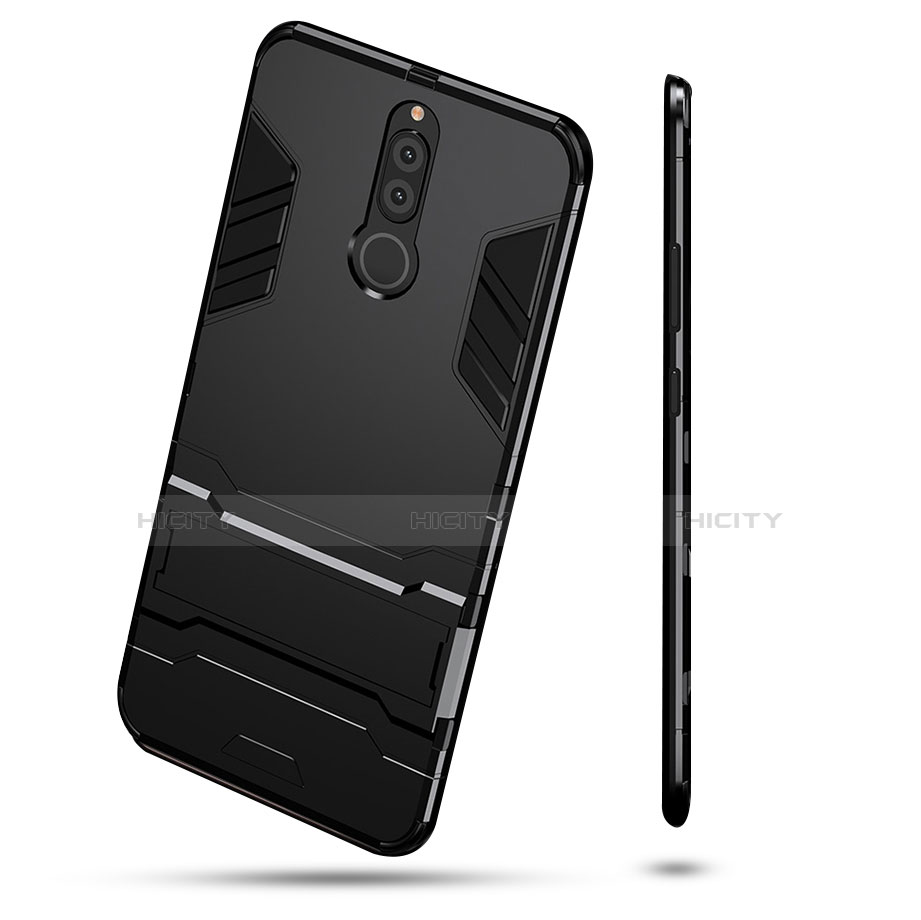 Silikon Hülle Handyhülle und Kunststoff Schutzhülle mit Ständer für Huawei Mate 10 Lite Schwarz groß