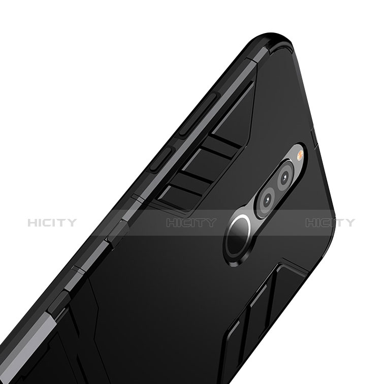 Silikon Hülle Handyhülle und Kunststoff Schutzhülle mit Ständer für Huawei Mate 10 Lite Schwarz groß