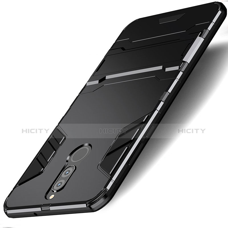 Silikon Hülle Handyhülle und Kunststoff Schutzhülle mit Ständer für Huawei Rhone Schwarz groß