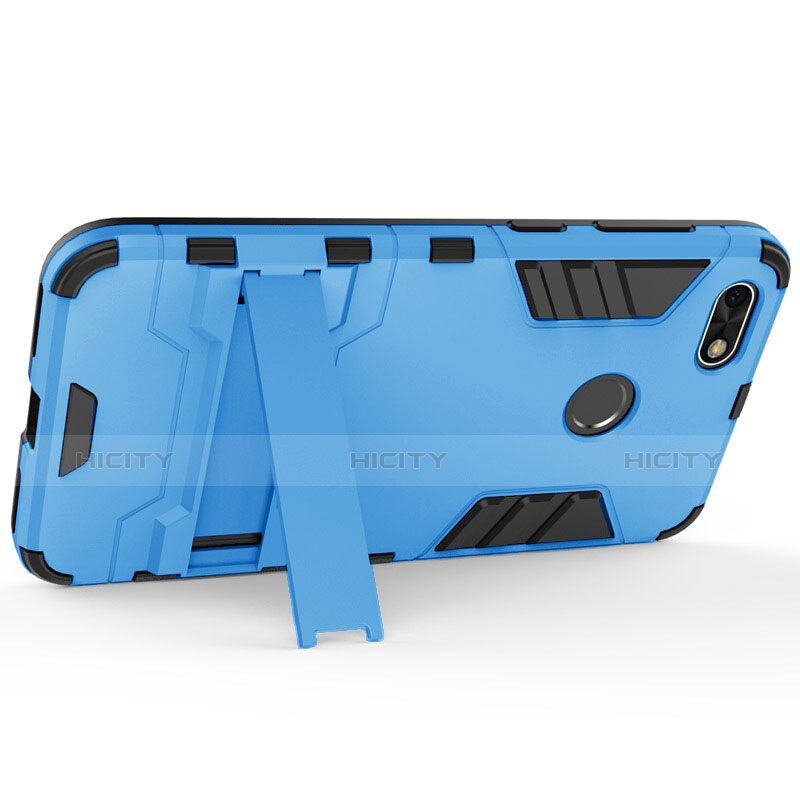 Silikon Hülle Handyhülle und Kunststoff Schutzhülle mit Ständer für Huawei Y6 Pro (2017) Blau groß