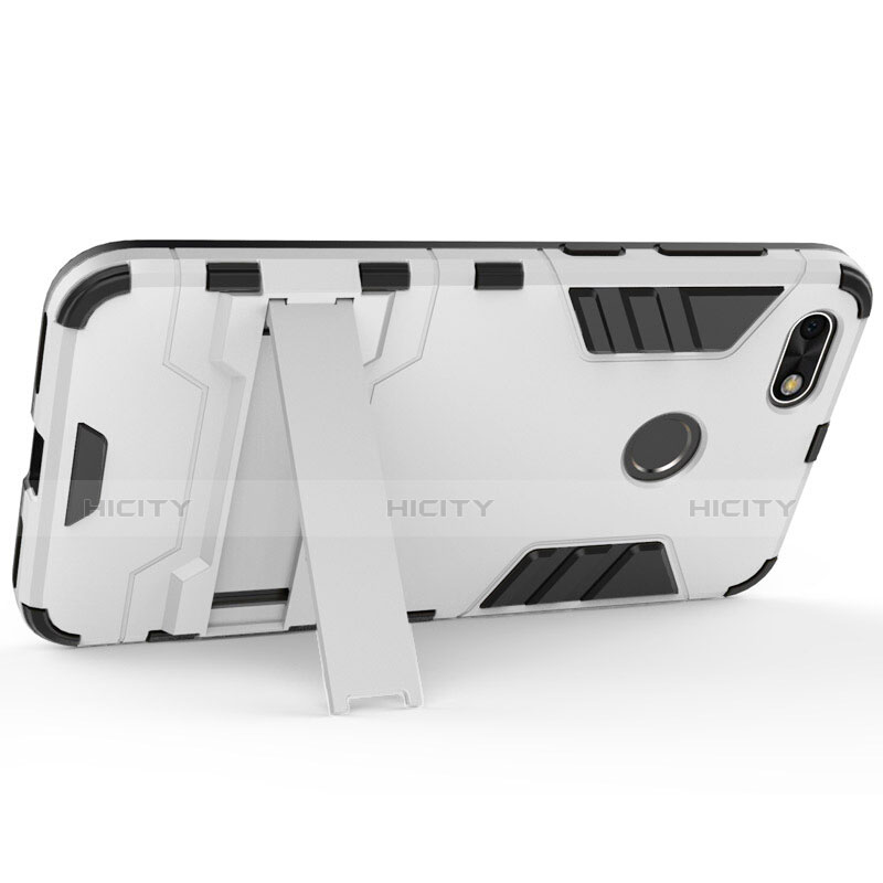 Silikon Hülle Handyhülle und Kunststoff Schutzhülle mit Ständer für Huawei Y6 Pro (2017) Weiß groß
