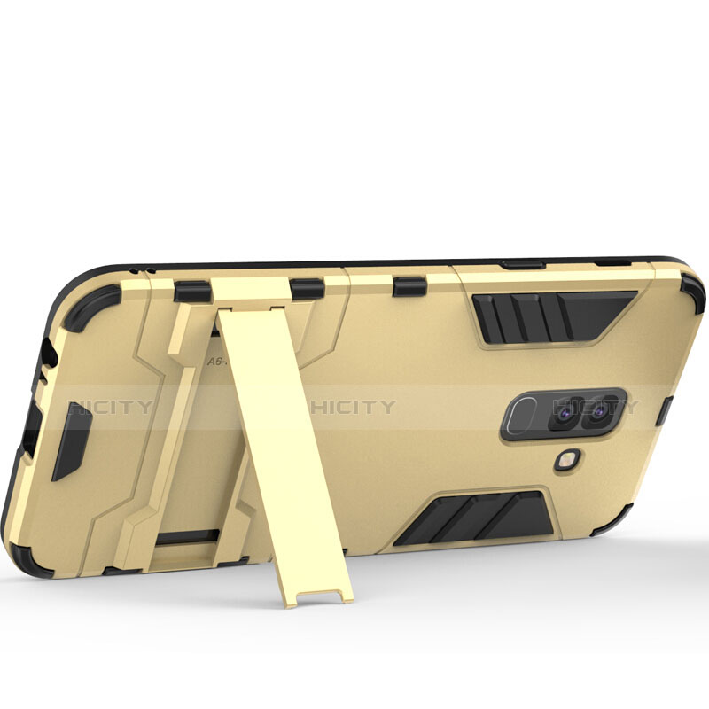 Silikon Hülle Handyhülle und Kunststoff Schutzhülle mit Ständer für Samsung Galaxy A6 Plus Gold