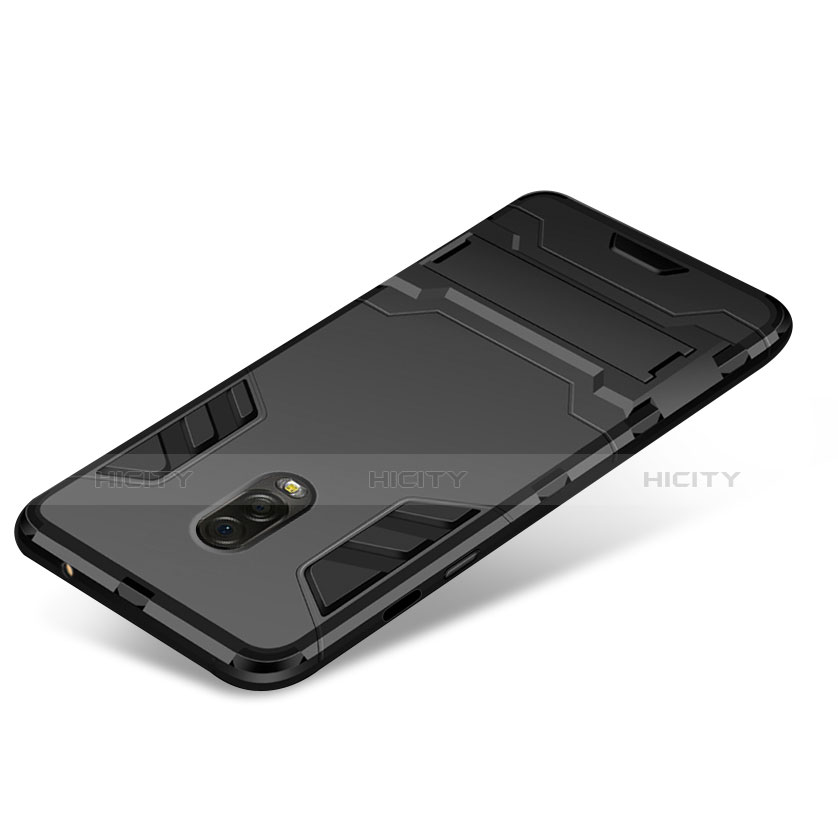 Silikon Hülle Handyhülle und Kunststoff Schutzhülle mit Ständer für Samsung Galaxy C8 C710F Schwarz groß