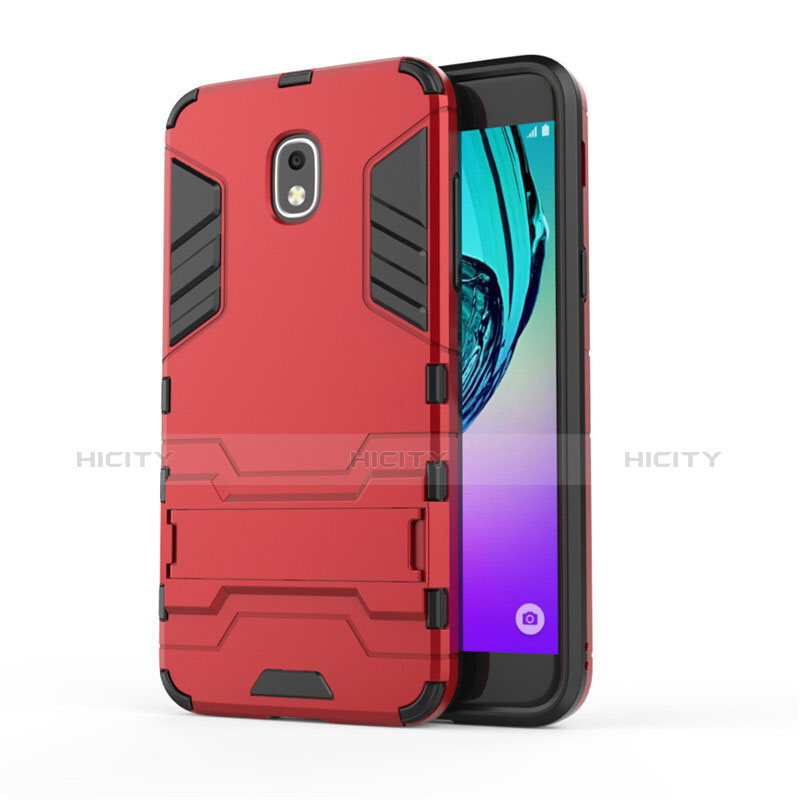Silikon Hülle Handyhülle und Kunststoff Schutzhülle mit Ständer für Samsung Galaxy J3 (2018) SM-J377A Rot
