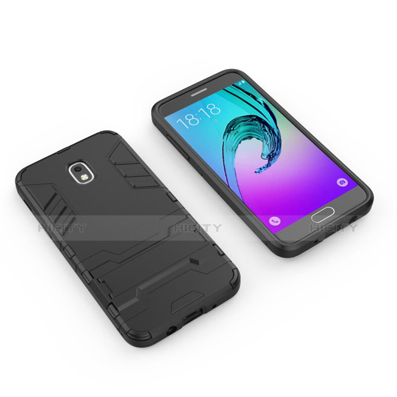 Silikon Hülle Handyhülle und Kunststoff Schutzhülle mit Ständer für Samsung Galaxy J3 (2018) SM-J377A Schwarz groß