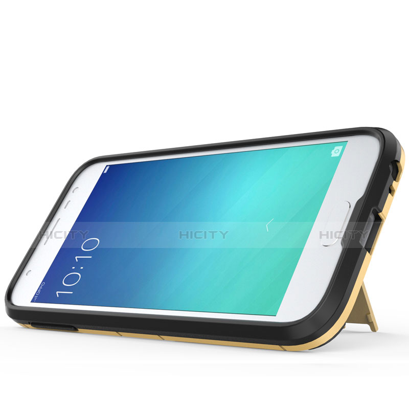 Silikon Hülle Handyhülle und Kunststoff Schutzhülle mit Ständer für Samsung Galaxy J3 Pro (2017) Gold groß