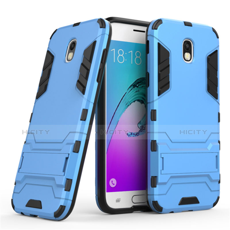 Silikon Hülle Handyhülle und Kunststoff Schutzhülle mit Ständer für Samsung Galaxy J5 (2017) Duos J530F Blau Plus