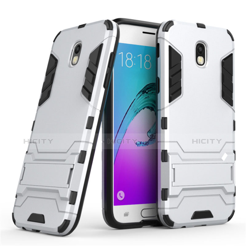 Silikon Hülle Handyhülle und Kunststoff Schutzhülle mit Ständer für Samsung Galaxy J5 (2017) Duos J530F Weiß Plus