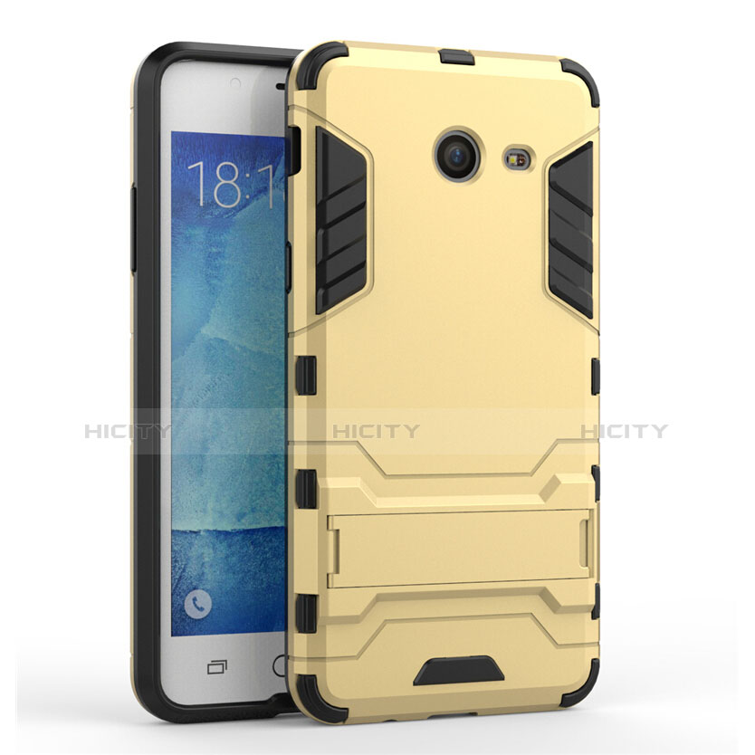Silikon Hülle Handyhülle und Kunststoff Schutzhülle mit Ständer für Samsung Galaxy J5 (2017) Version Americaine Gold Plus