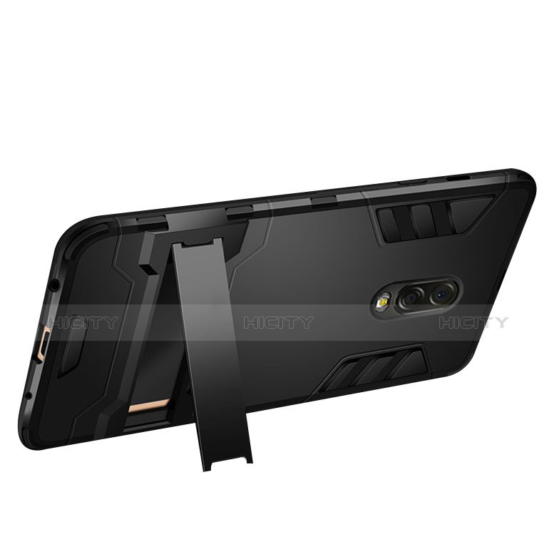 Silikon Hülle Handyhülle und Kunststoff Schutzhülle mit Ständer für Samsung Galaxy J7 Plus Schwarz groß