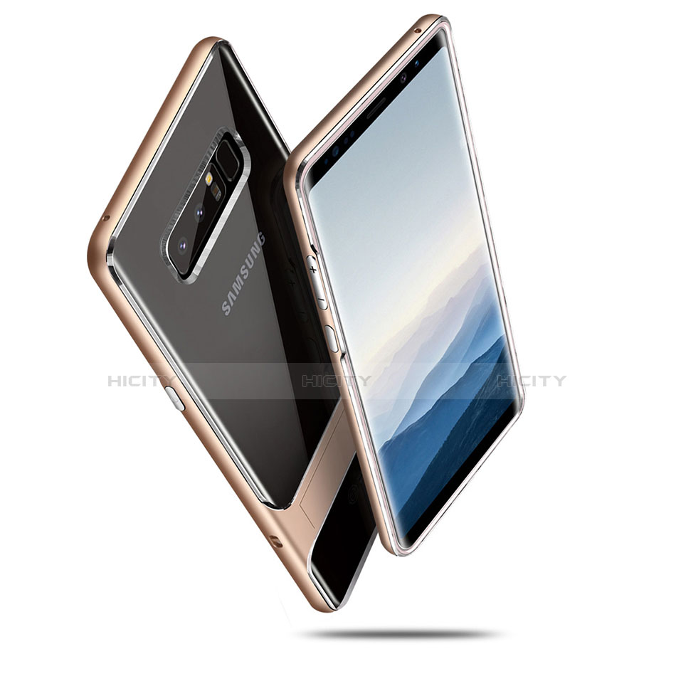 Silikon Hülle Handyhülle und Kunststoff Schutzhülle mit Ständer für Samsung Galaxy Note 8 Duos N950F Gold