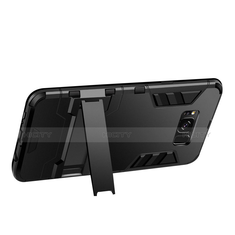 Silikon Hülle Handyhülle und Kunststoff Schutzhülle mit Ständer für Samsung Galaxy S8 Plus Schwarz