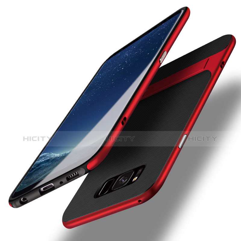 Silikon Hülle Handyhülle und Kunststoff Schutzhülle mit Ständer für Samsung Galaxy S8 Rot