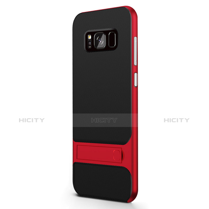 Silikon Hülle Handyhülle und Kunststoff Schutzhülle mit Ständer für Samsung Galaxy S8 Rot