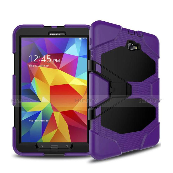 Silikon Hülle Handyhülle und Kunststoff Schutzhülle mit Ständer für Samsung Galaxy Tab A6 10.1 SM-T580 SM-T585 Violett