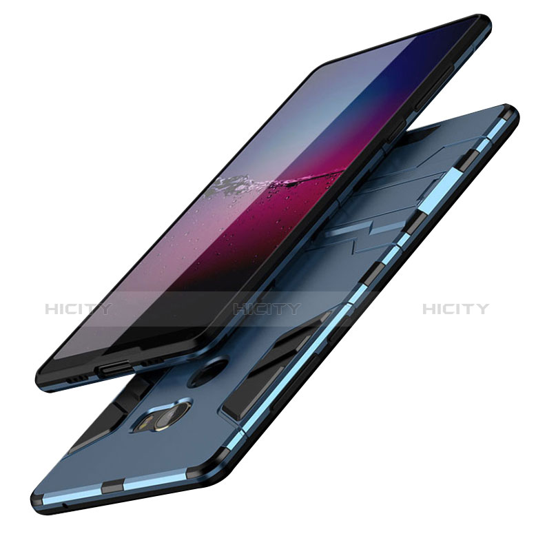 Silikon Hülle Handyhülle und Kunststoff Schutzhülle mit Ständer für Xiaomi Mi Mix 2 Blau groß