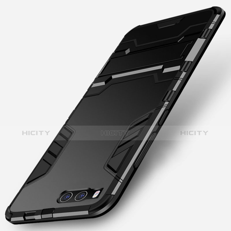 Silikon Hülle Handyhülle und Kunststoff Schutzhülle mit Ständer für Xiaomi Mi Note 3 Schwarz Plus