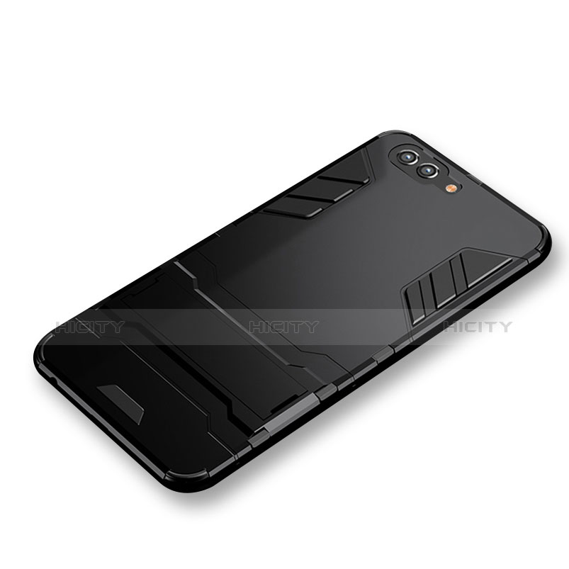 Silikon Hülle Handyhülle und Kunststoff Schutzhülle mit Ständer R01 für Huawei Honor V10 Schwarz