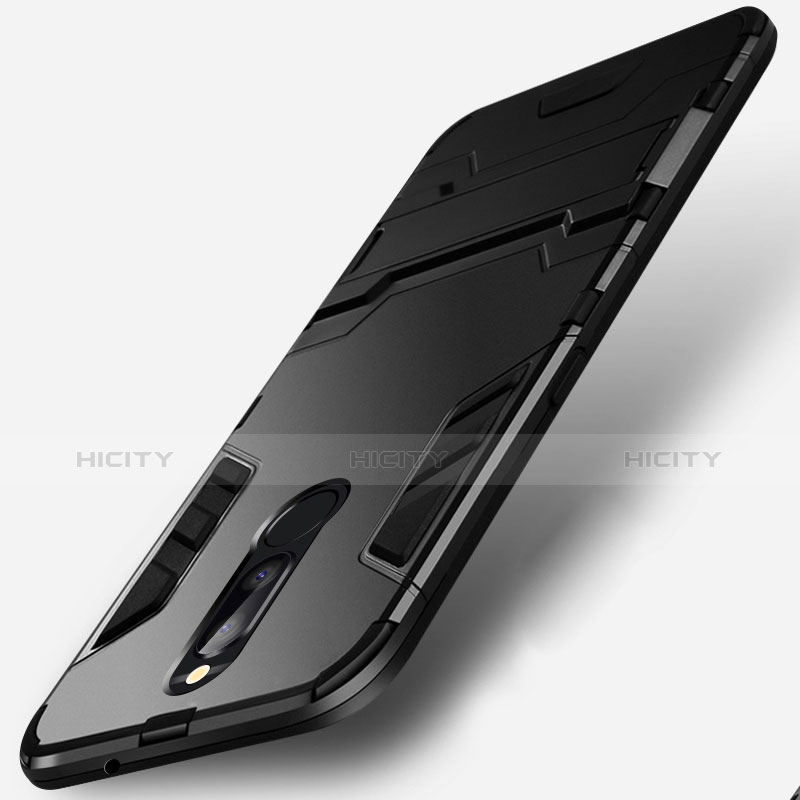 Silikon Hülle Handyhülle und Kunststoff Schutzhülle mit Ständer R01 für Huawei Rhone Schwarz Plus