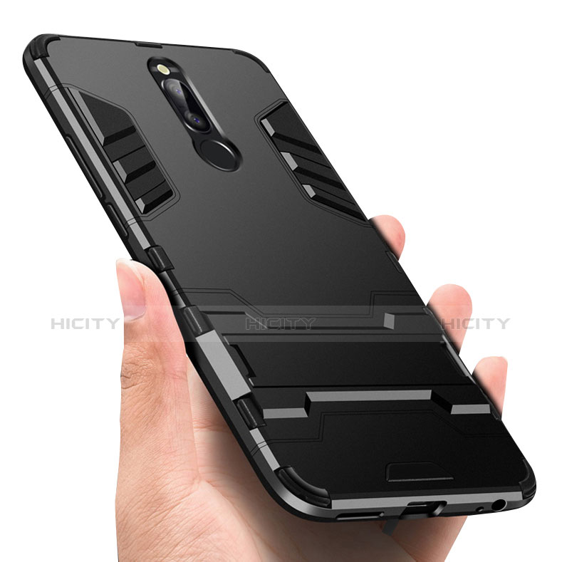 Silikon Hülle Handyhülle und Kunststoff Schutzhülle mit Ständer R01 für Huawei Rhone Schwarz groß
