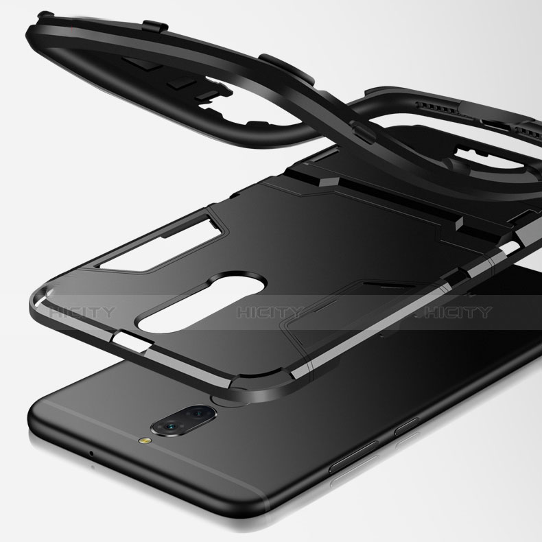 Silikon Hülle Handyhülle und Kunststoff Schutzhülle mit Ständer R01 für Huawei Rhone Schwarz groß