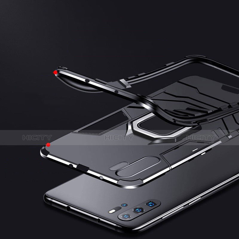Silikon Hülle Handyhülle und Kunststoff Schutzhülle mit Ständer W01 für Huawei P30 Pro New Edition Schwarz