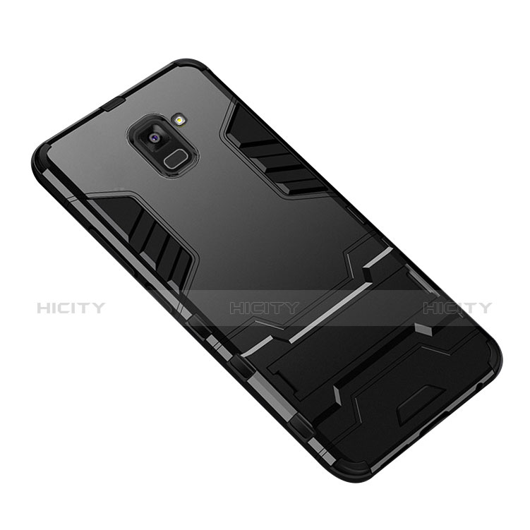 Silikon Hülle Handyhülle und Kunststoff Schutzhülle mit Ständer W01 für Samsung Galaxy A8+ A8 Plus (2018) A730F Schwarz