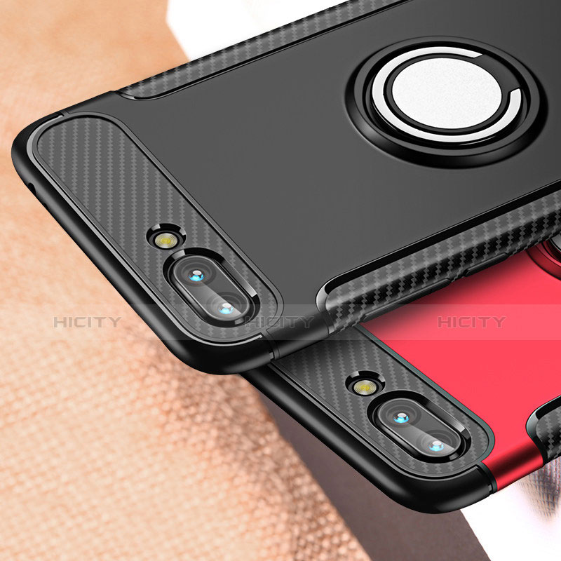 Silikon Hülle Handyhülle und Kunststoff Schutzhülle Tasche mit Fingerring Ständer für Huawei Honor 10 groß