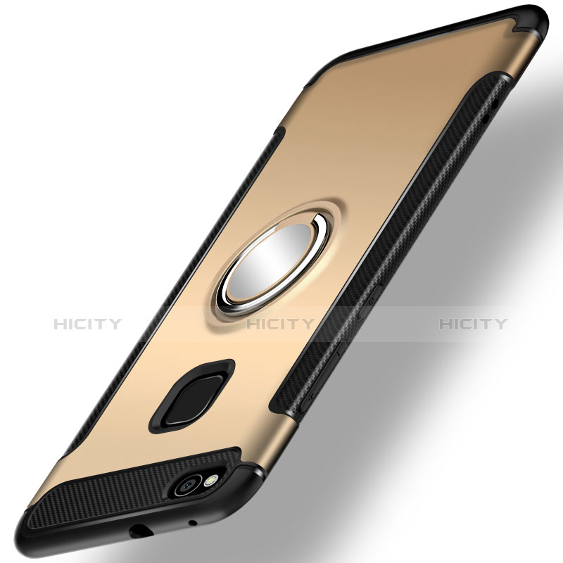 Silikon Hülle Handyhülle und Kunststoff Schutzhülle Tasche mit Fingerring Ständer für Huawei Honor 8 Lite Gold