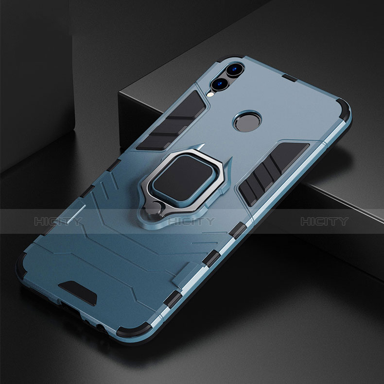 Silikon Hülle Handyhülle und Kunststoff Schutzhülle Tasche mit Fingerring Ständer für Huawei P Smart (2019) Blau Plus