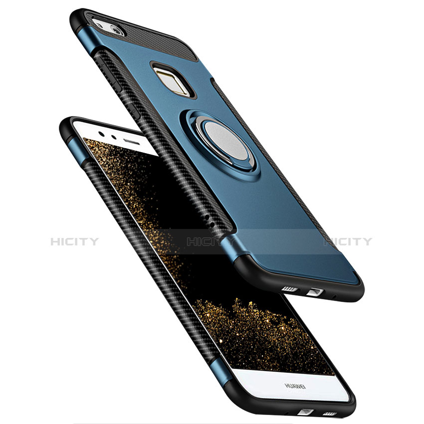 Silikon Hülle Handyhülle und Kunststoff Schutzhülle Tasche mit Fingerring Ständer für Huawei P10 Lite groß
