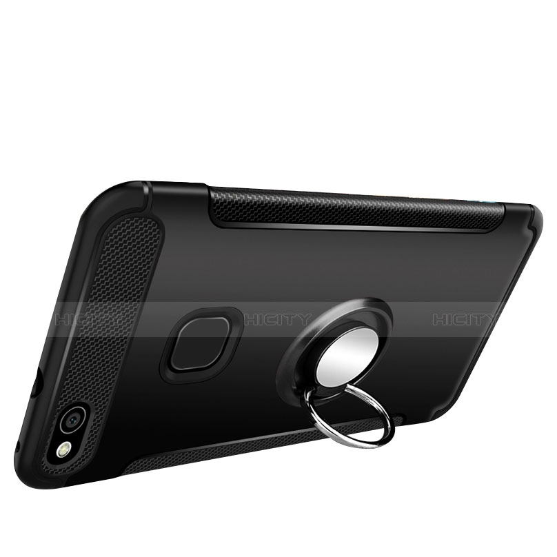 Silikon Hülle Handyhülle und Kunststoff Schutzhülle Tasche mit Fingerring Ständer für Huawei P8 Lite (2017) groß