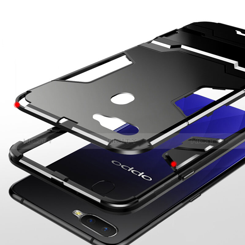 Silikon Hülle Handyhülle und Kunststoff Schutzhülle Tasche mit Fingerring Ständer für Oppo AX7 groß