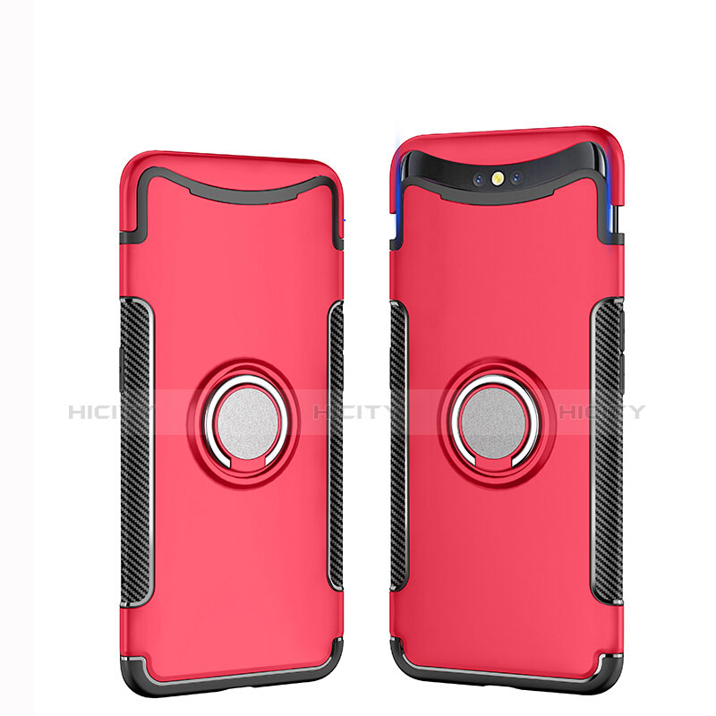 Silikon Hülle Handyhülle und Kunststoff Schutzhülle Tasche mit Fingerring Ständer für Oppo Find X Super Flash Edition groß