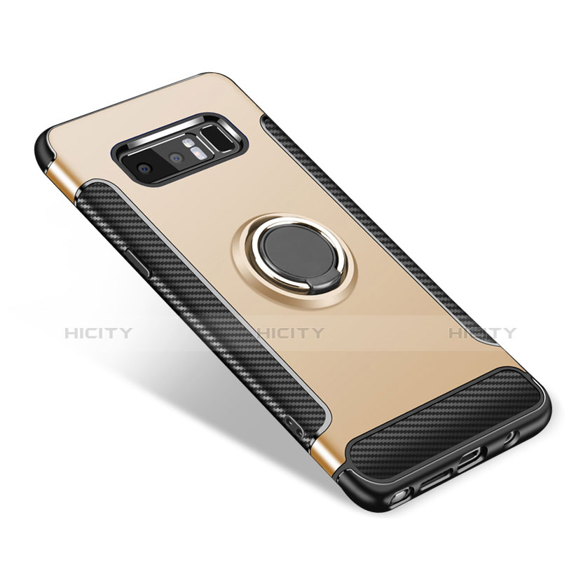 Silikon Hülle Handyhülle und Kunststoff Schutzhülle Tasche mit Fingerring Ständer für Samsung Galaxy Note 8 Duos N950F Gold Plus