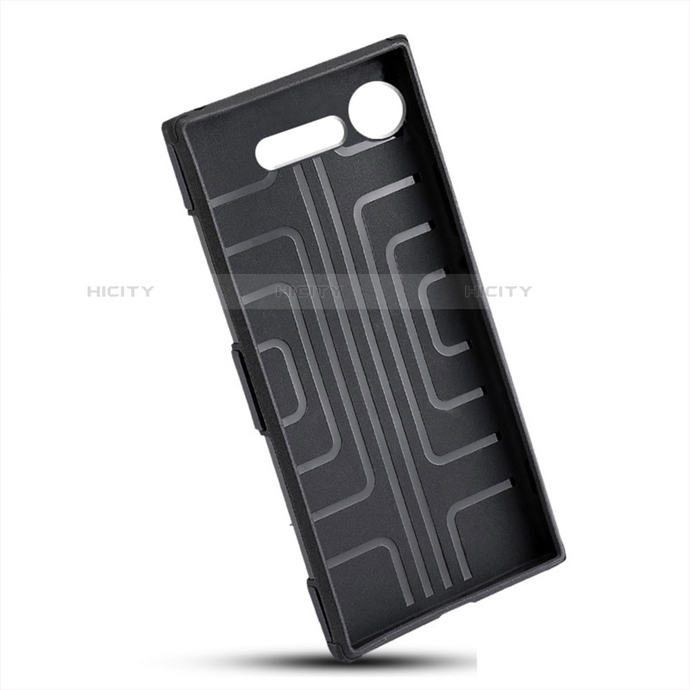 Silikon Hülle Handyhülle und Kunststoff Schutzhülle Tasche mit Fingerring Ständer für Sony Xperia XZ1 Compact