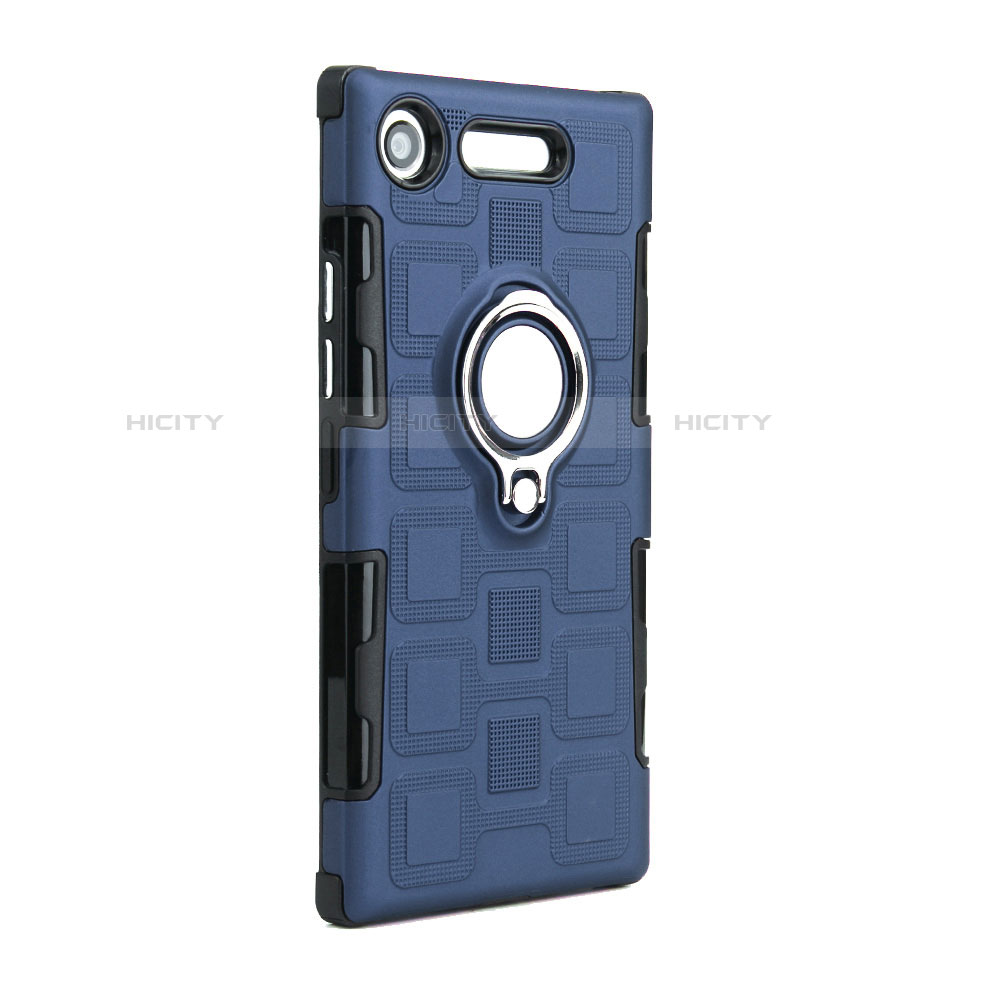 Silikon Hülle Handyhülle und Kunststoff Schutzhülle Tasche mit Fingerring Ständer für Sony Xperia XZ1 Compact groß