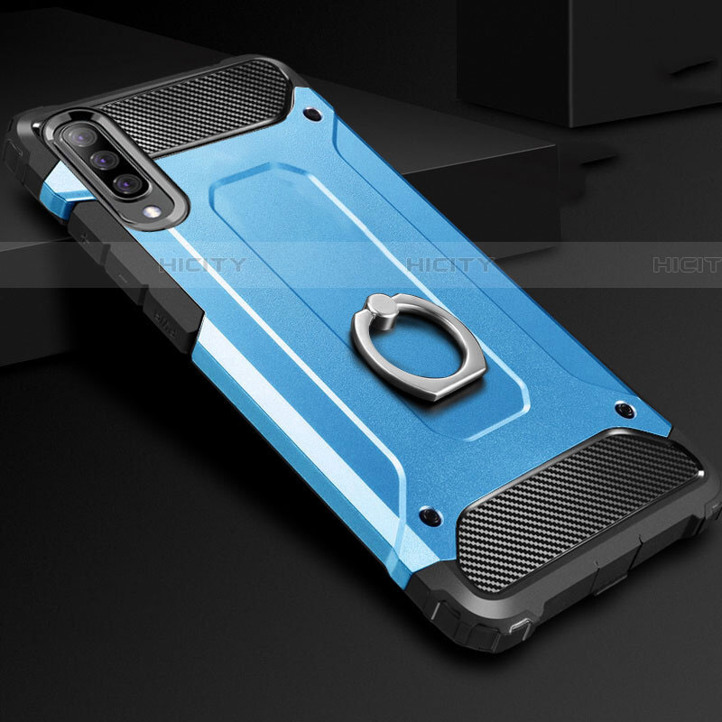 Silikon Hülle Handyhülle und Kunststoff Schutzhülle Tasche mit Fingerring Ständer H01 für Samsung Galaxy A90 5G groß