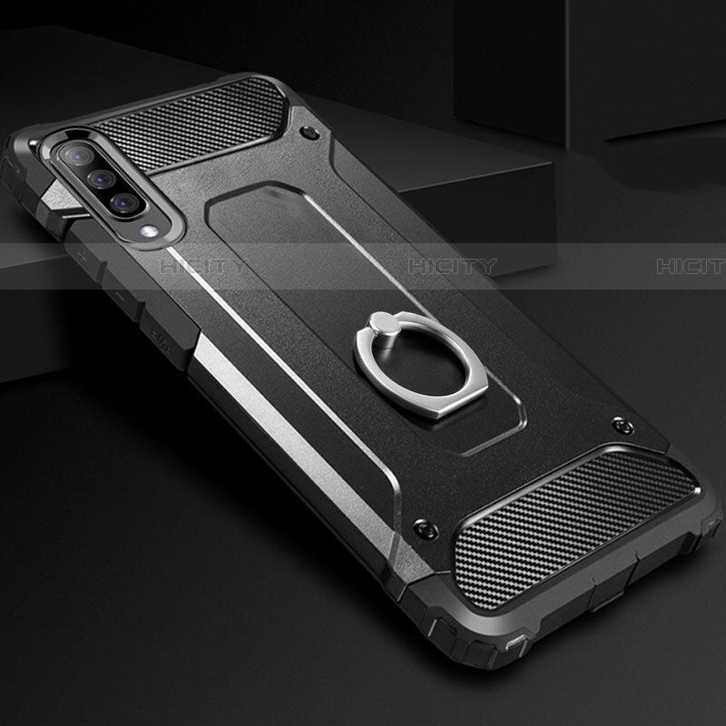 Silikon Hülle Handyhülle und Kunststoff Schutzhülle Tasche mit Fingerring Ständer H01 für Samsung Galaxy A90 5G Schwarz Plus